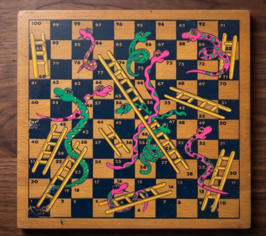 Premium Vintage Wooden Snakes and Ladders Board Game - Classic 100-Square Educational Toy
