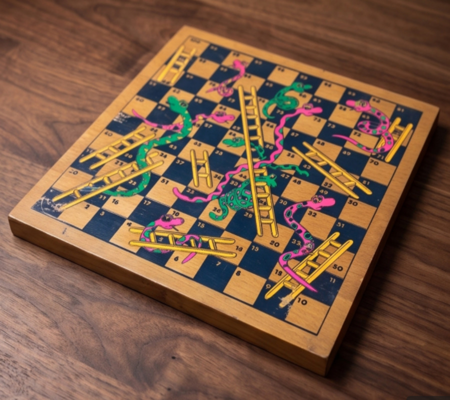 Premium Vintage Wooden Snakes and Ladders Board Game - Classic 100-Square Educational Toy