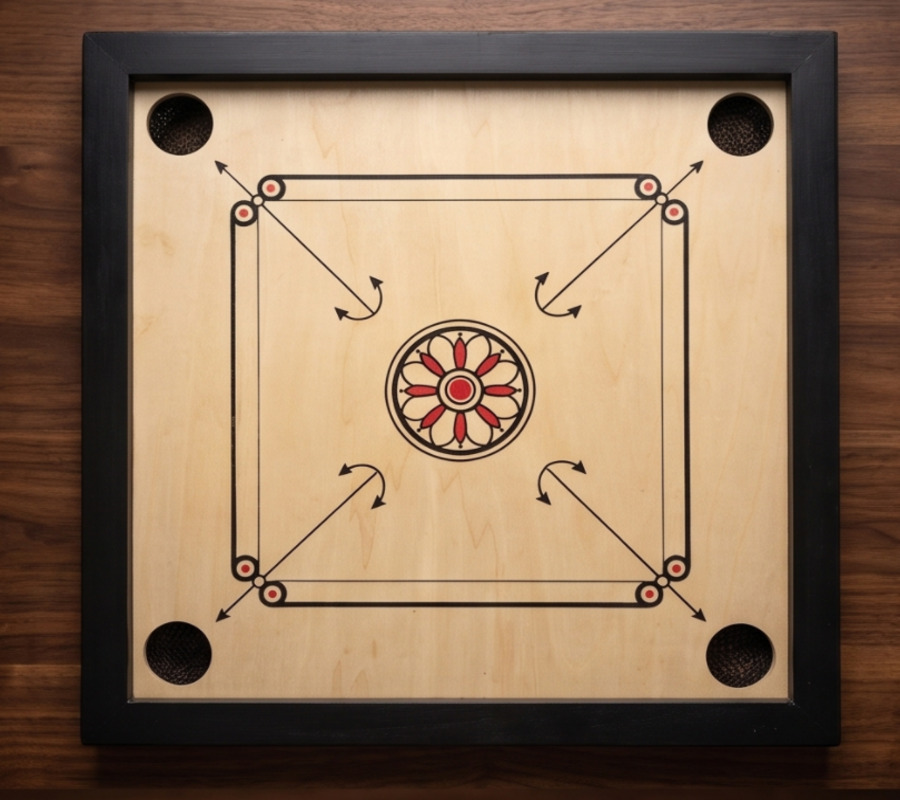 Championship Grade Wooden 32-Inch/36-Inch Wooden Board with Traditional Red Center Mandala - Professional Family Table Game (Jeu de carrom en bois de qualité supérieure avec centre rouge traditionnel)