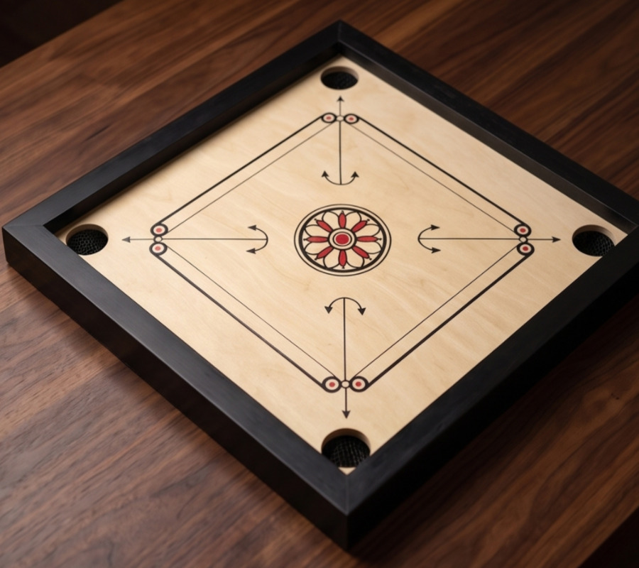 Championship Grade Wooden 32-Inch/36-Inch Wooden Board with Traditional Red Center Mandala - Professional Family Table Game (Jeu de carrom en bois de qualité supérieure avec centre rouge traditionnel)