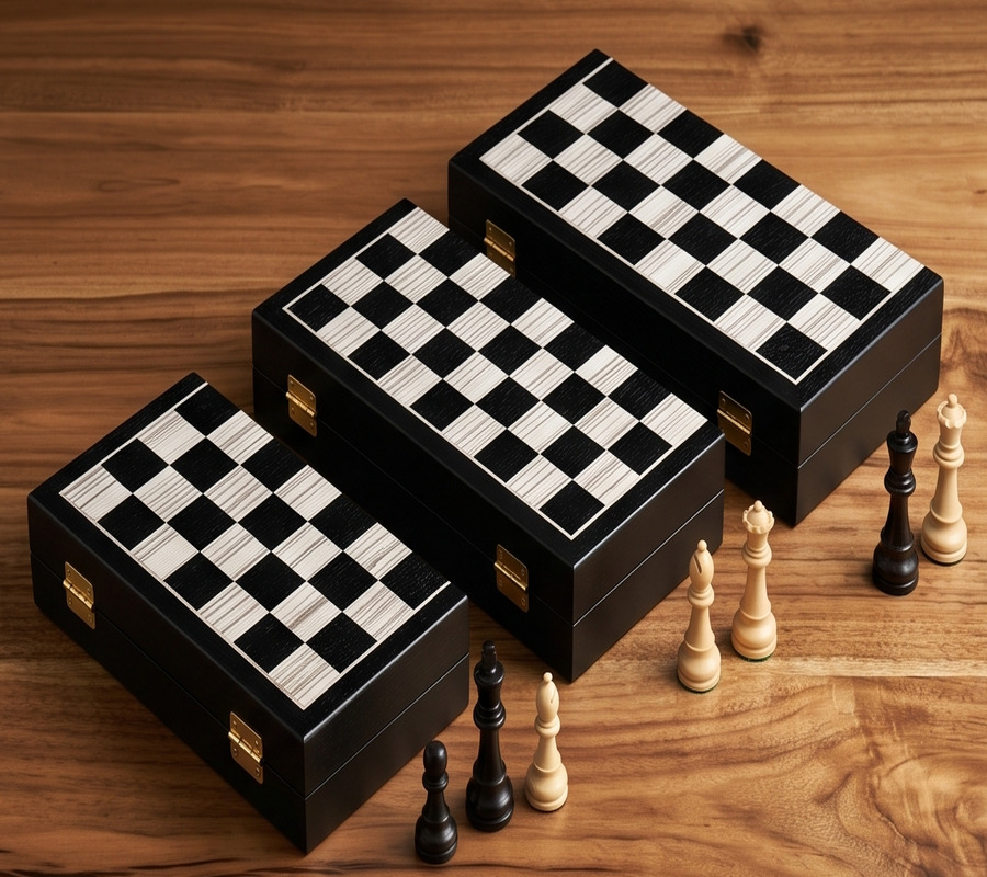 Tablero de Ajedrez de Madera Plegable Blanco Negro Premium