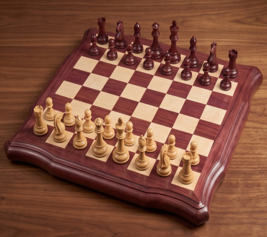 Premium Curved Folding Wooden Chess Set with Handle