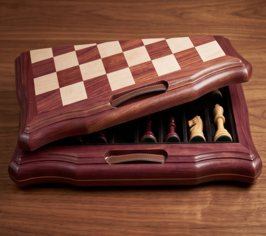 Juego de ajedrez de madera curvada plegable de primera calidad con mango