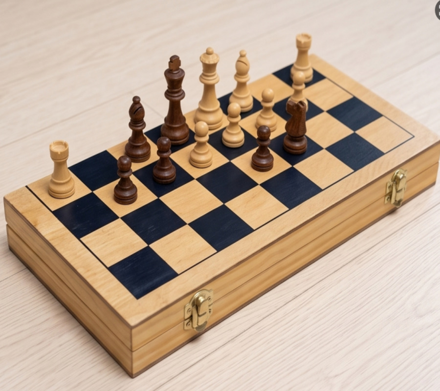 Juego de Ajedrez Plegable de Madera Natural Negro Premium