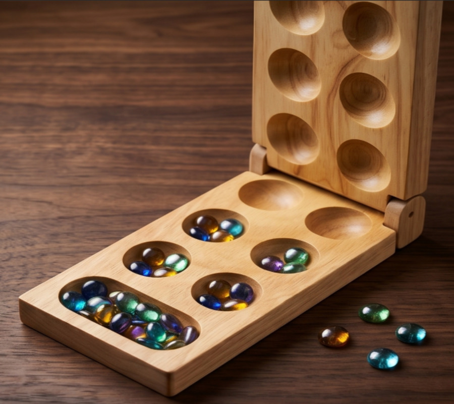 Faltbares Mancala-Brettspiel aus Holz