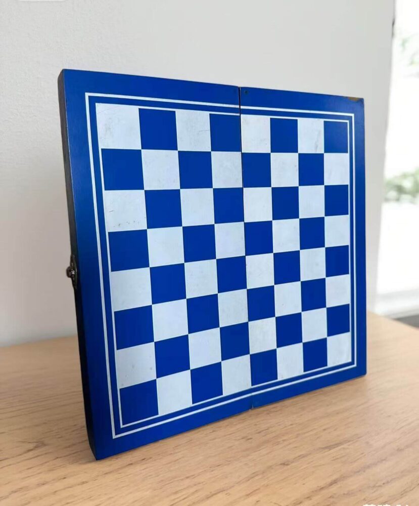 Juego de Ajedrez de Madera Plegable Azul Blanco Premium