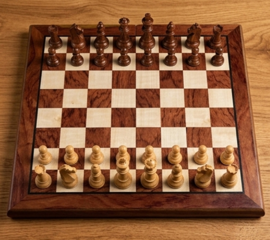 Lujoso juego de ajedrez plegable de madera natural blanca con almacenaje
