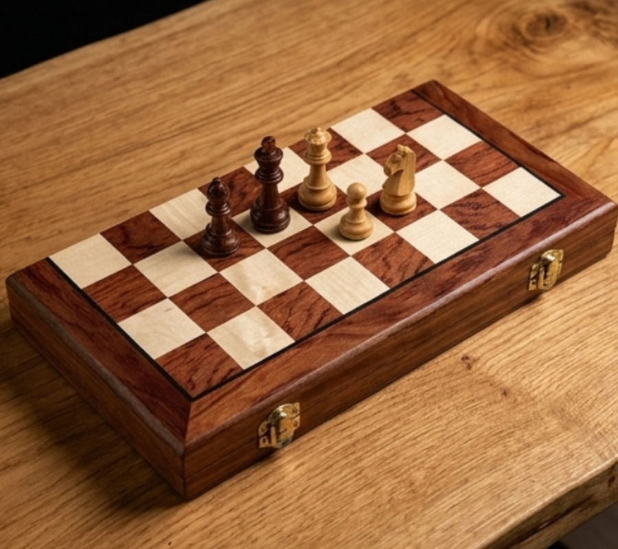 Lujo Juego de Ajedrez Plegable de Madera Natural Blanca con Almacenamiento
