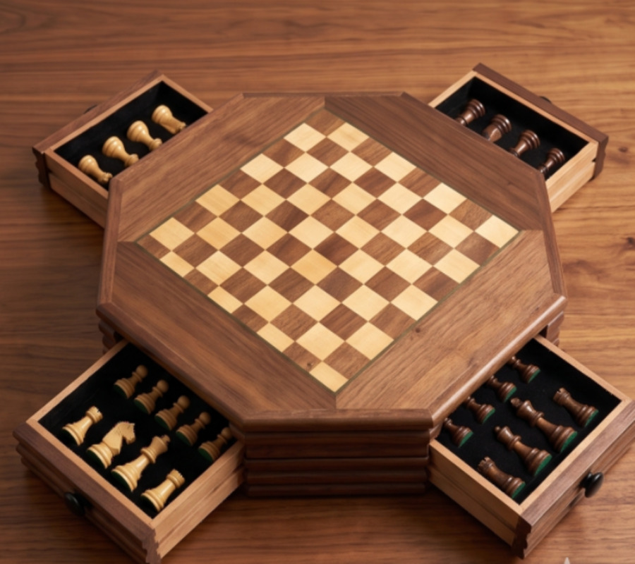 Achteckiges Holzschachspiel