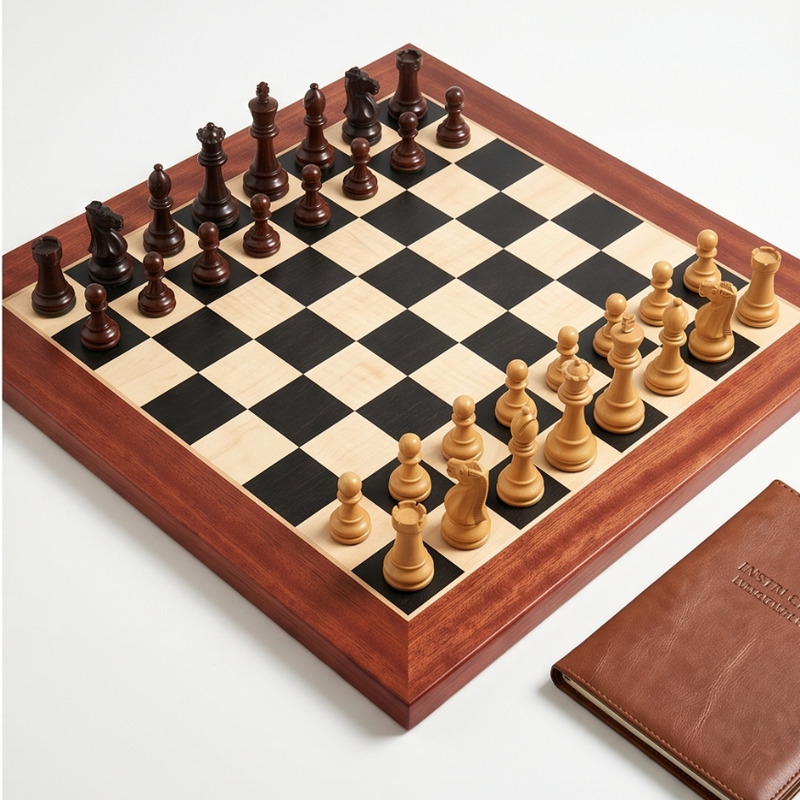 Premium Wooden Chess Board Maple and Black Squares with Reddish Brown Wood Border