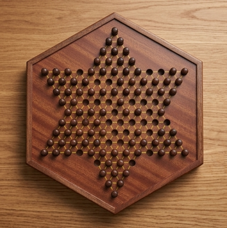 Premium Hexagon Wooden Checkers Set with 6 Player Multiplayer Family Board Game