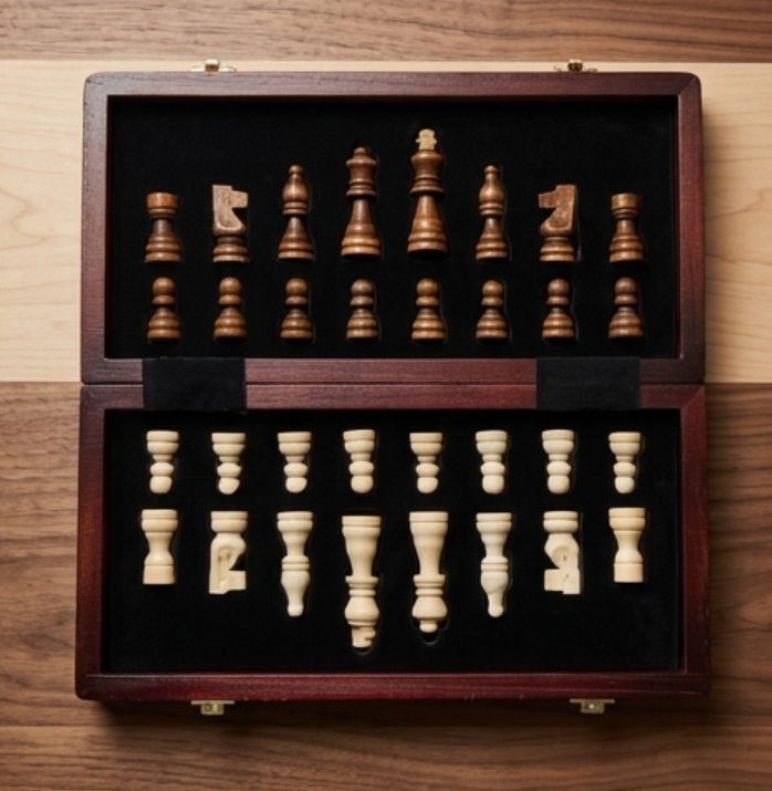 Folding Wooden Chess  Tournament-Grade Staunton Chessmen and Algebraic Chessboard